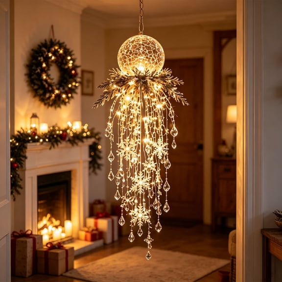 Crystal Cascade Christmas Light, Hanging Snowflake & Crystal LED Decoration for Porch, Tree, Window, Holiday Party, Indoor & Outdoor, Festive Decor
