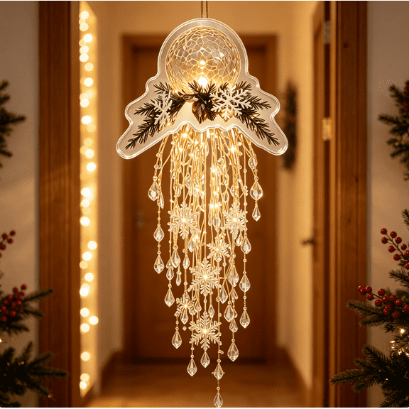 Crystal Cascade Christmas Light, Warm Yellow Orb Crystal Icicle Tassel Porch Decor