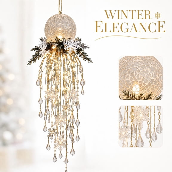 Crystal Cascade Christmas Lights, Hanging Snowflake Crystal LED Porch Ornament, Festive Sparkling Indoor Outdoor Holiday Decor