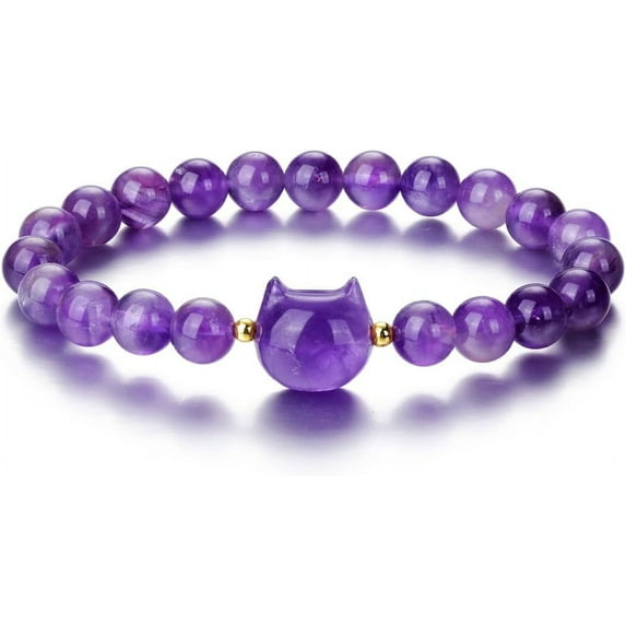 Crystal Cat Bracelet for Women Men, 8mm Healing Gemstone Bead Bracelet Protection, Natural Stone Stretch Bracelet Jewelry Gifts for Cat Lover Mom Girlfriend