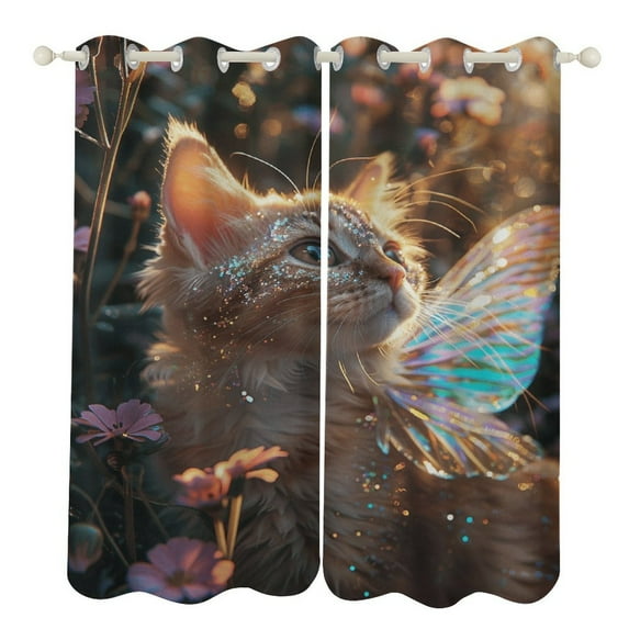 Crystal Cat Curtains Watercolor Theme Window Curtains Grommet Blackout Drapes for Living Room Bedroom