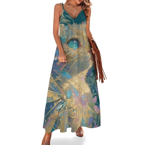 Crystal Cat Design Sleeveless Dress Woman Fashion Long Dresses Women's Summer Suit Dress 2025