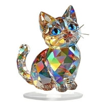 Crystal Cat Realistic Animal Kitten Art Figurine Collection Table Top Ornament Statue Home Decor (Colorful)