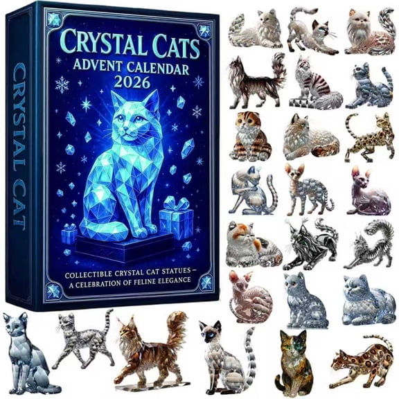 Crystal Cats Advent Calendar 2026, 24Pcs Mini Crystal Style Cat Figurines, Christmas Countdown Collectible Statue Gift Set for Cat Lovers >