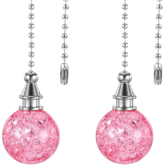 Crystal Ceiling Fan Chain Pulls, 2 PCS Decorative Pull Chains for Ceiling Fans and Lights Pink Beaded Ball Fan Pull Chain Extension Decorative String Pulls Pendant Extension Chains for Light Lamp
