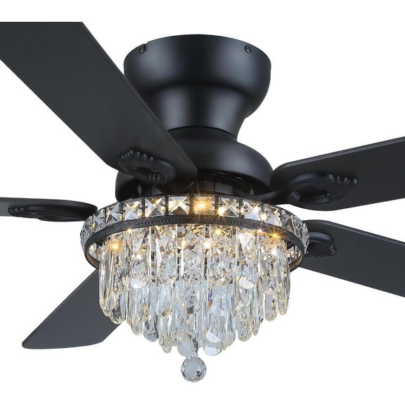 52 Inch Black Crystal Fandelier Ceiling Fan with Light, Quiet Reversible DC Motor, Remote Control for Indoor Use