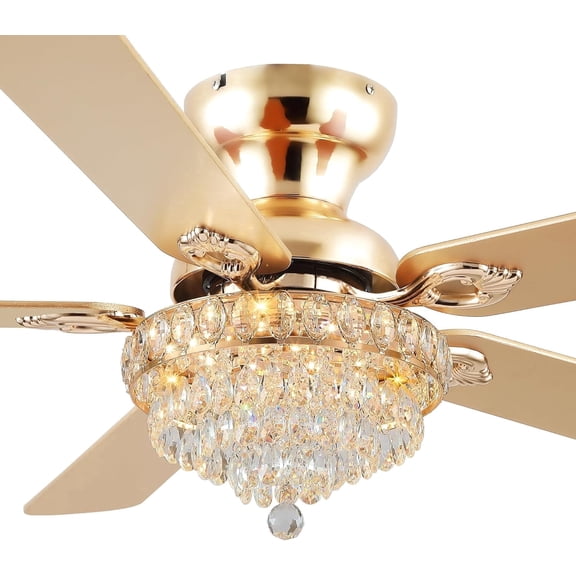 52 Inch Gold Crystal Fandelier Ceiling Fan with Light, Quiet Reversible DC Motor, Modern Luxury Indoor Decor