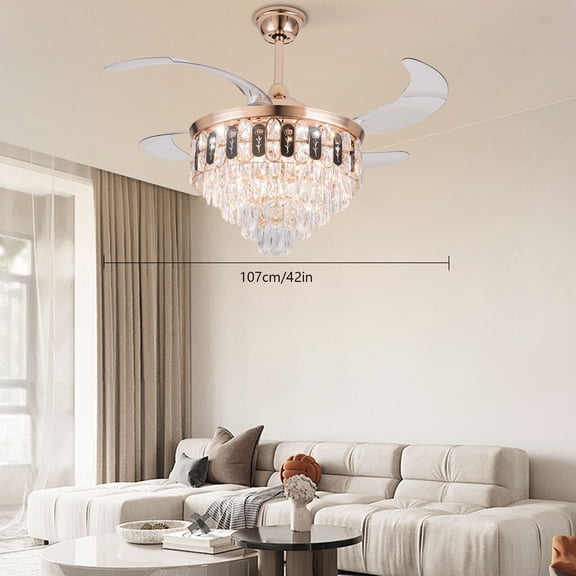 Crystal Ceiling Fan Light 6 Speed Modern LED Dimmable Pendant Lamp with Remote