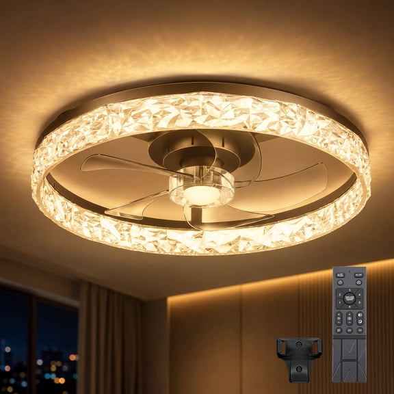 20'' Ceiling Fan with Light, Modern Ceiling Fans with Lights and Remote, AC Reversible 6 Speeds 3 CCT, Low Profile Flush Mount Quiet Ceiling Fan for Bedroom Kitchen & Closet