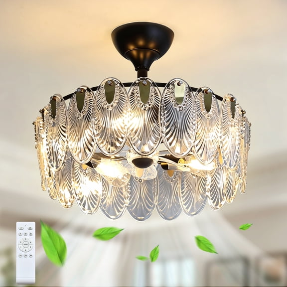 Crystal Ceiling Fan with Lighting, LED Ceiling Lamp with Fan and Remote Control, Quiet Fan Ceiling Light, Reversible, 6 Speeds, Timer