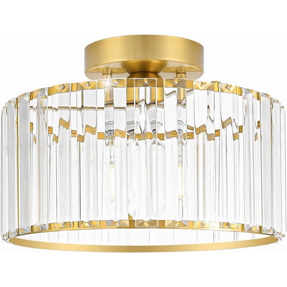 Crystal Ceiling Light Fixture, Modern Semi Flush Mount Ceiling Light, Gold Hallway Lighting Fixtures Chandelier for Kitchen, Close To Ceiling Light Fixtures for Entryway Bedroom, 1-Light, 11Inch