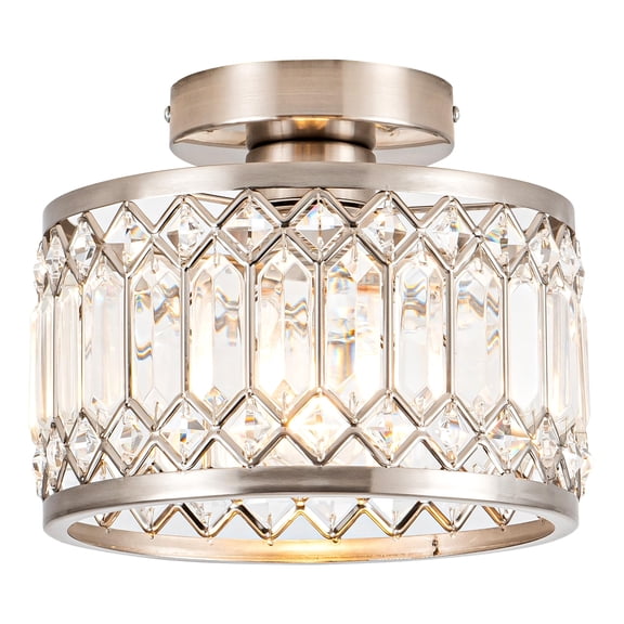 Crystal Ceiling Light Fixture Modern Semi Flush Mount Chandelier For Kitchen Bedroom Bathroom Entryway Nickel Finish (bulb Not Included)