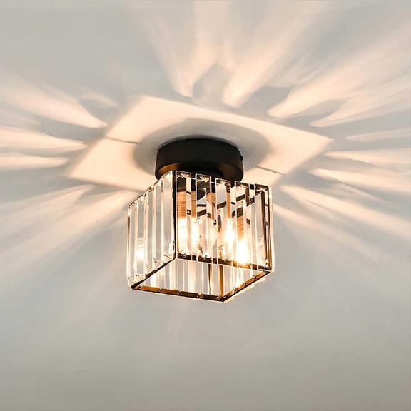 Crystal Ceiling Light Fixture, Semi Flush Mount Ceiling Light Modern Crystal Hallway Light, Gold Flush Mount Chandelier for Entryway Kitchen Bedroom Living Room Entryway(Black)