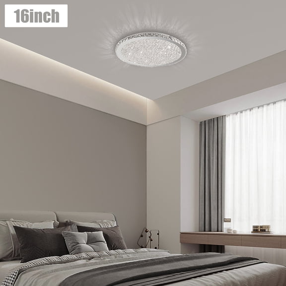Crystal Ceiling Light Flush Mount, 16" Ultra Thin 2" Height LED Ceiling Light with Chrome Finish, 30W 3000LM 95CRI for Hallway Bedroom Kitchen Foyer Living Room (Bulbs Included)