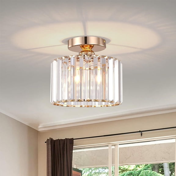 Crystal Ceiling Light - Small Crystal Chandelier Semi Flush Mount Ceiling Light Fixture Modern Lights for Hallway Bathroom Kitchen Entryway (Bulb not Included)