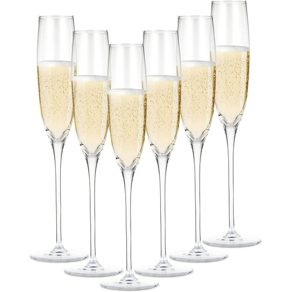 Crystal Champagne Flutes Set of 6 - Glass Champagne Flutes for Weddings, Parties & Celebrations - 5.5 oz Champagne Glasses - Premium Flute Glasses for Sparkling Wine & Cocktails
