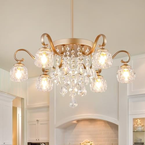 Crystal Chandelier, 6 Lights Vintage Dining Room Light Fixture, Gold Chandeliers for Living Room Bedroom Entryway Kitchen Island Hallway (G9 Bulbs Not Included$$Tools & Hardware Other
