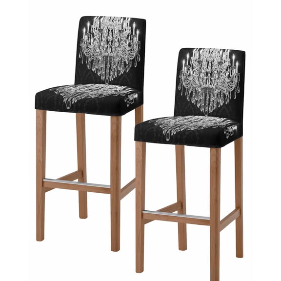 Crystal Chandelier Bar Stool Covers Set of 2, Candle Abstract Luxury Modern Stretch Washable Bar Chair Covers with Backs, Removable Pub Counter Height Chair Cover for Kitchen Dining Room Cafe