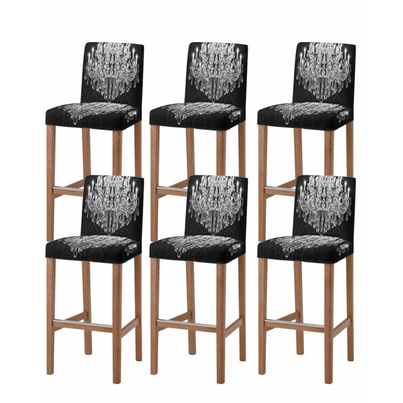 Crystal Chandelier Bar Stool Covers Set of 6, Candle Abstract Luxury Modern Stretch Washable Bar Chair Covers with Backs, Removable Pub Counter Height Chair Cover for Kitchen Dining Room Cafe