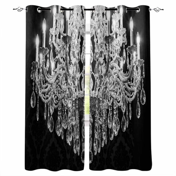 Crystal Chandelier Blackout Curtains for Bedroom/Living Room, Thermal Insulated Kitchen Curtains, Candle Abstract Luxury Modern Grommet Darkening Window Treatment Drapes 27.5"x39"x2
