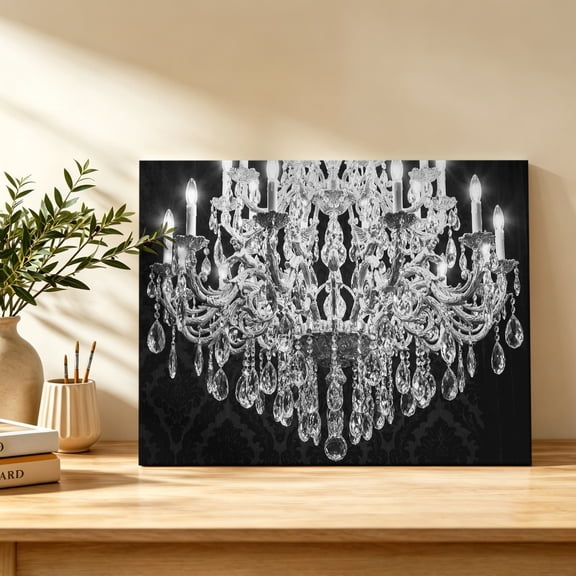 Crystal Chandelier Canvas Wall Art, Candle Vintage Abstract Black Background Wall Art Prints Artwork Framed Canvas Ready to Hang Art Pictures for Bathroom Bedroom Entry Desk Corner 10" x 8"