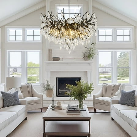 Crystal Chandelier for Dining Room, 24" Black Modern Living Room Light Fixture, Tree Branch Chandeliers with 8-Light, Round Chandelier for Dining Table, Bedroom, Entryway, Bathroom, Foyer