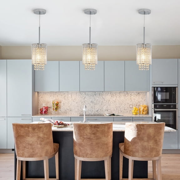 Crystal Chandelier Elegant Chrome Finish Waterfall Bead Design Pendant Light, Mini Crystal Chandelier, Adjustable Pendant Light Fixture, Suitable for Kitchen Island, Dining Room, Bedroom (3 pack)
