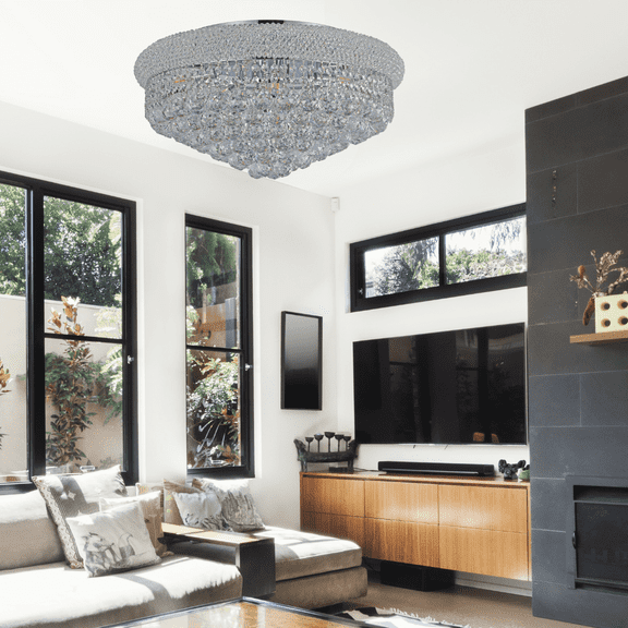 Crystal Chandelier Flush mount lighting 11 lights modern design 24"x11" in Chrome color with original Crystals