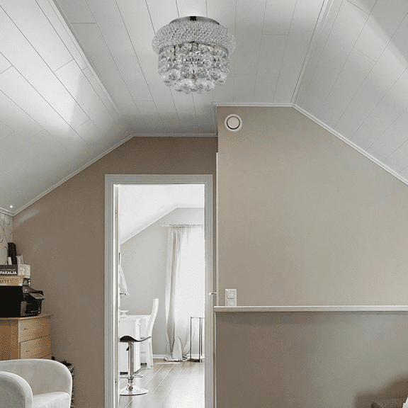 Crystal Chandelier Flush mount lighting 4 lights modern design 12"x6" in Chrome color with original Crystals