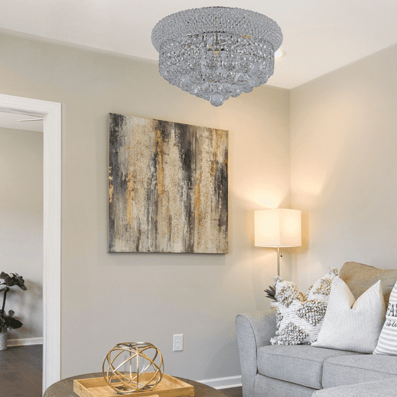 Crystal Chandelier Flush mount lighting 4 lights modern design 16"x8" in Chrome color with original Crystals