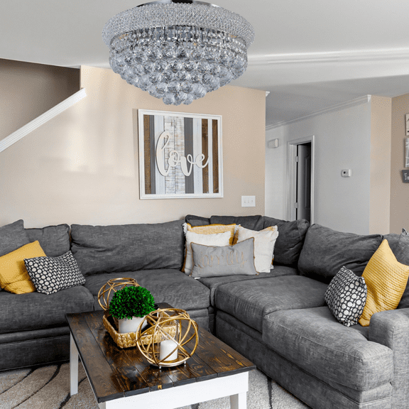 Crystal Chandelier Flush mount lighting 6 lights modern design 20"x10" in Chrome color with original Crystals