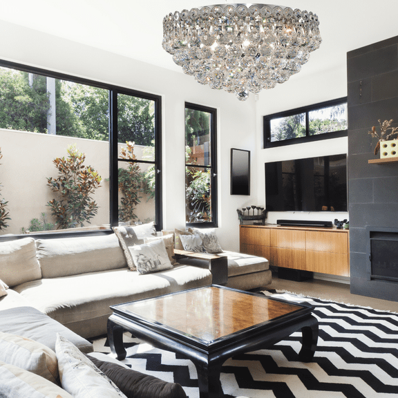 Crystal Chandelier Flush mount lighting 9 lights modern design 24"x12" in Chrome color with original Crystals