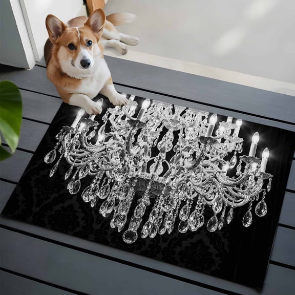 Crystal Chandelier Front Door Rugs 2x3 ft Candle Vintage Abstract Black Background Small Rug for Entryway Non Slip Washable Bathroom Door Mat Absorbent Floor Mat for Indoor Entrance