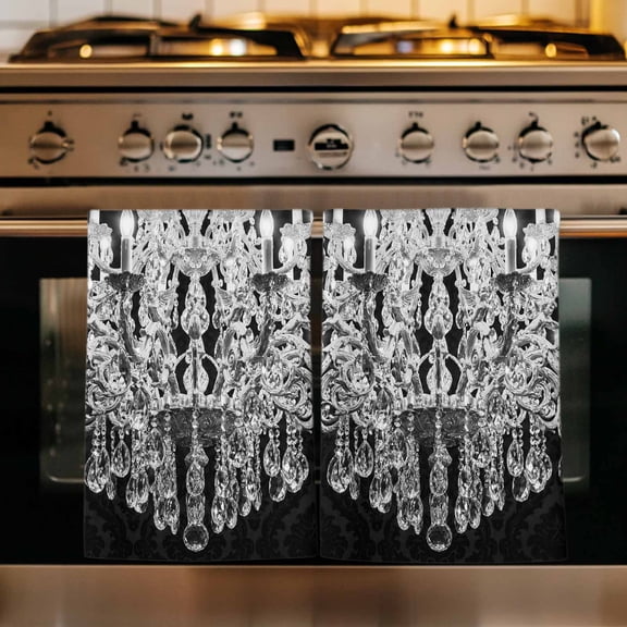 Crystal Chandelier Kitchen Towels Set of 2, Candle Abstract Luxury Modern Absorbent Dish Towels for Kitchen, Microfiber Hand Towel, Quick Drying Tea Towel for Cleaning Decorative Dishcloths