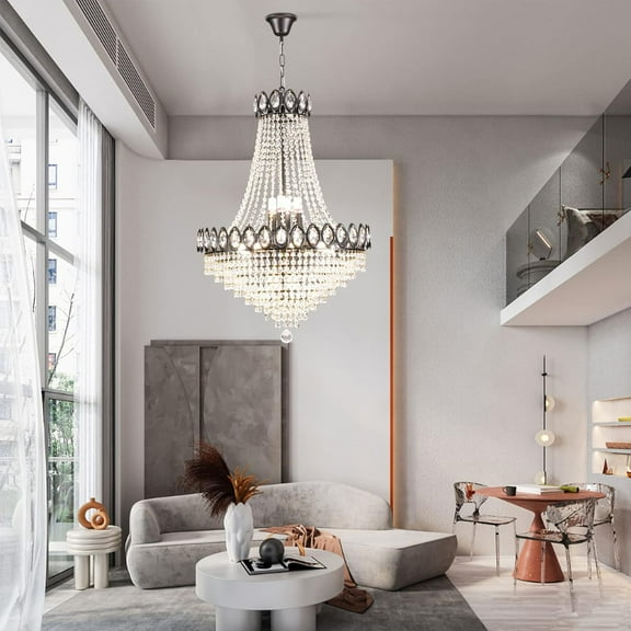 Crystal Chandelier Lights Luxury French Empire Country Foyer Chandelier Pendant Modern Hanging Ceiling Lighting Fixture for Dining Living Room Bedroom Kitchen (Black)