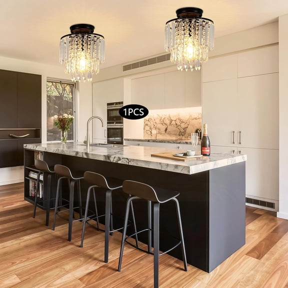 Crystal Chandelier Modern Raindrop Crystal Lighting Fixture H12.99XW9.05, E26 Small Ceiling Light for Bedroom, Kitchen, Living Room(Not Included Bulb)