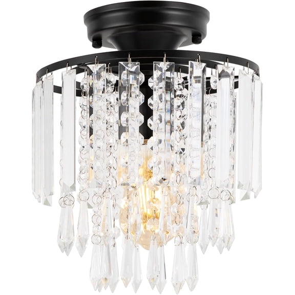 Crystal Chandelier Modern Raindrop Crystal Lighting Fixture H12.99XW9.05, E26 Small Ceiling Light for Bedroom, Kitchen, Living Room(Not Included Bulb)