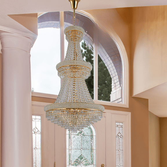 Crystal Chandelier Modern lighting 23 lights 30"x50" in Gold color with original Teardrop Crystals