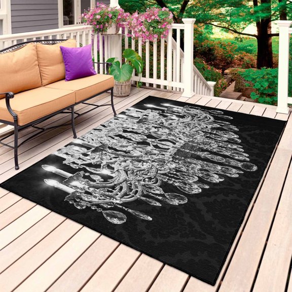 Crystal Chandelier Outdoor Rug 3x5 Ft, Non Slip Washable Area Rug, Candle Abstract Luxury Modern Patio Rugs Carpet Runner, Large Floor Mat for Indoor/Outdoor Deck Porch Camping