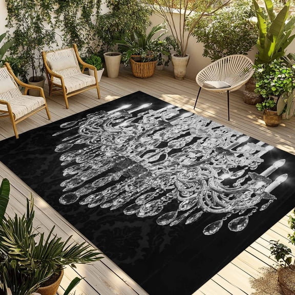 Crystal Chandelier Outdoor Rug for Patio/Deck/Porch, Non-Slip Large Area Rug 5 x 7 Ft, Candle Abstract Luxury Modern Indoor Outdoor Rugs Washable Area Rugs, Reversible Camping Rug Carpet Runner