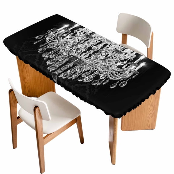Crystal Chandelier Table Cloths for 3 Foot Rectangle Tables, Candle Abstract Luxury Modern Patio Waterproof Elastic Fitted Tablecloths, Washable Rectangular Table Cover for Camping