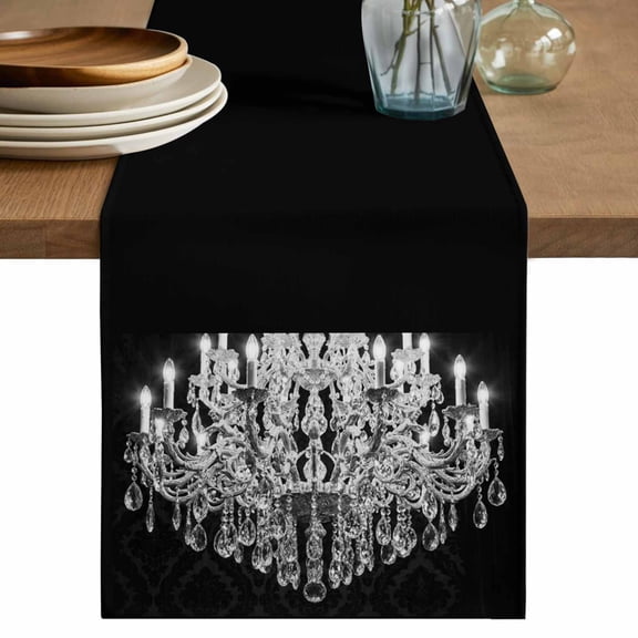 Crystal Chandelier Table Runner 36 Inches, Candle Abstract Luxury Modern Bed Runner Dresser Scarves Tabletop for Indoor Outdoor Parties/Ceremony/Banquet, 13"x 36"