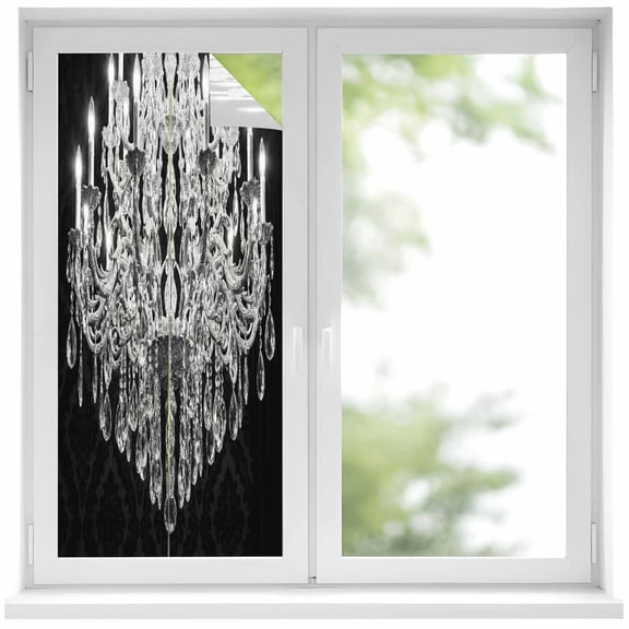 Crystal Chandelier Window Privacy Film, Candle Abstract Luxury Modern Static Cling UV Sun Blocking Heat Control Window Tint Day and Night, Non-Adhesive One Way Windows Privacy Cover 17.7''x39.3''