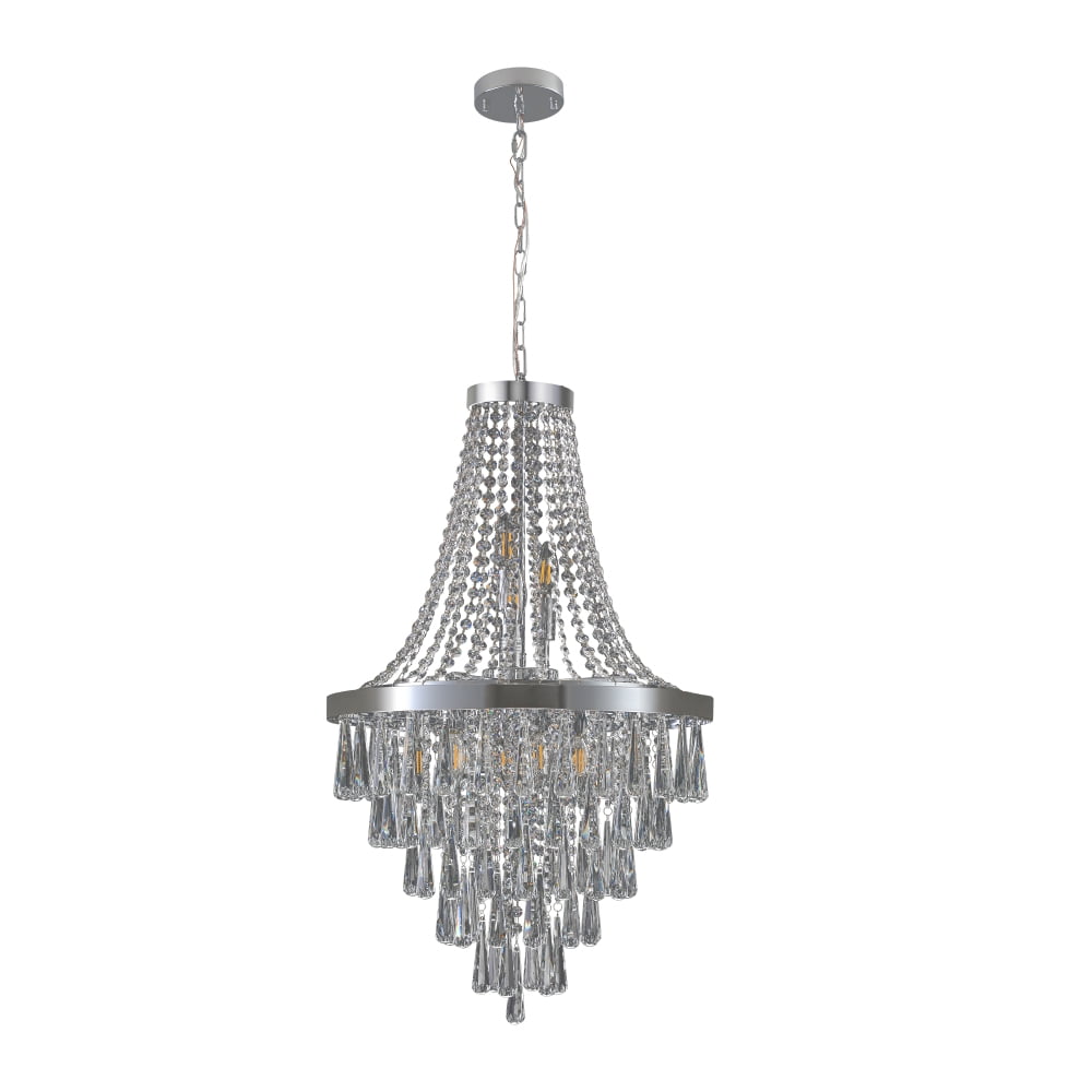 Chrome and Crystal Empire Candle Chandelier