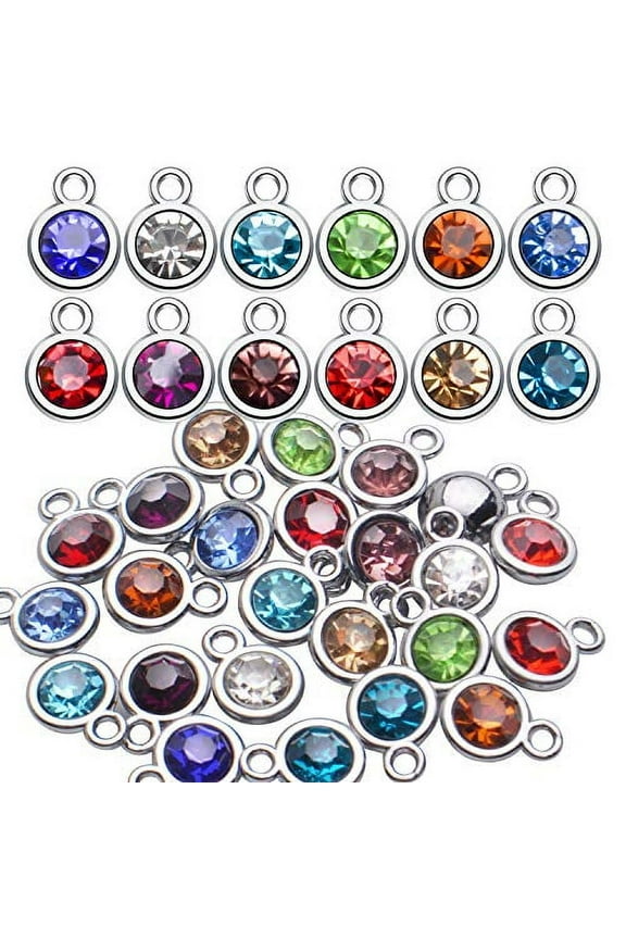 Crystal Charms,48pcs Birthstone Charms Crystal Pendant Charms 12 Months Birth Charms for Necklace Bracelet Earring DIY