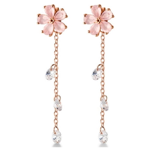 Crystal Cherry Blossoms Dangle Stud Earrings Sterling Silver Flower Cartilage Earring for Women