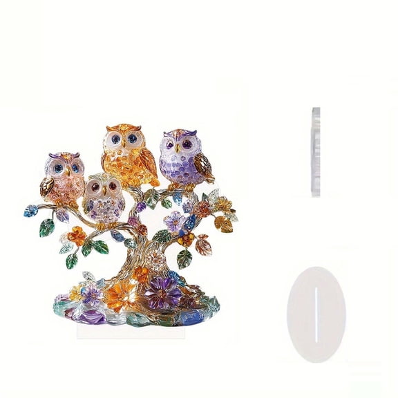 Crystal Chip Owl Figurine, Resin Animal Tabletop Statue, Natural Stone Craft Ornament, Decorative Desktop Keepsake Gift for Home Interior and Friend Holiday Gifting