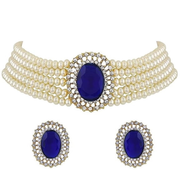 Crystal Choker Necklace with Maang Tikka Earrings Indian Traditional Bridal Wedding Jewellery Set for Women