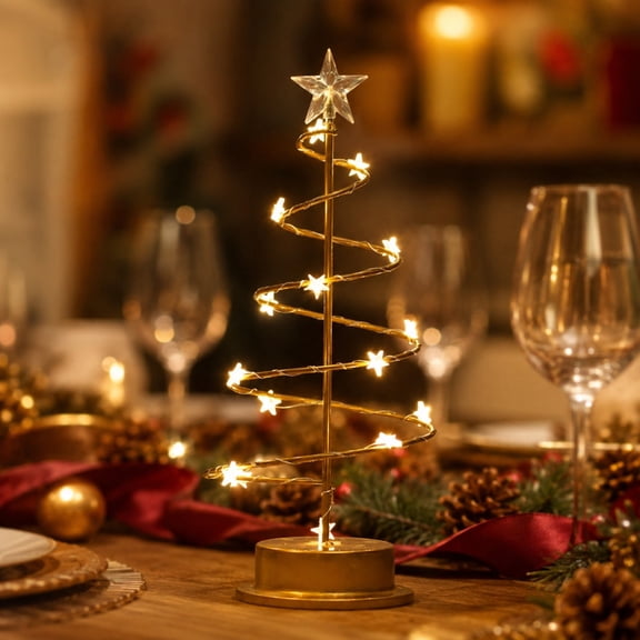 Crystal Christmas Tree Lamp, 5-Point Star LED Night Light for Bedroom and Holiday Tabletop Decor, 10-inch Tall Resin