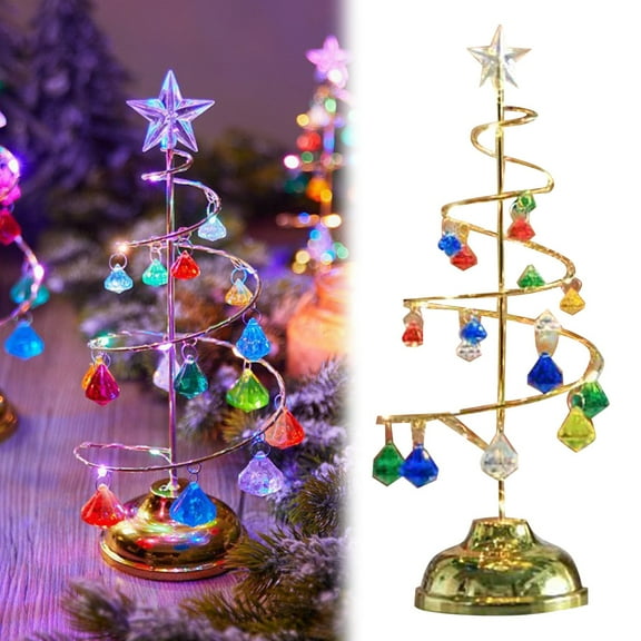 Crystal Christmas Tree Lamp Desktop Christmas Tree,LED Lighted Tabletop Spiral Christmas Tree – Rotating Shiny Cone Tree with Spiral Lights – Christmas Tree Shaped Pendant Decor,7.5 IN,G